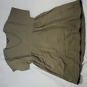 Madewell Crinkle Gauze Olive Green Dolman Sleeve Loose Fit V-Neck Dress Size M